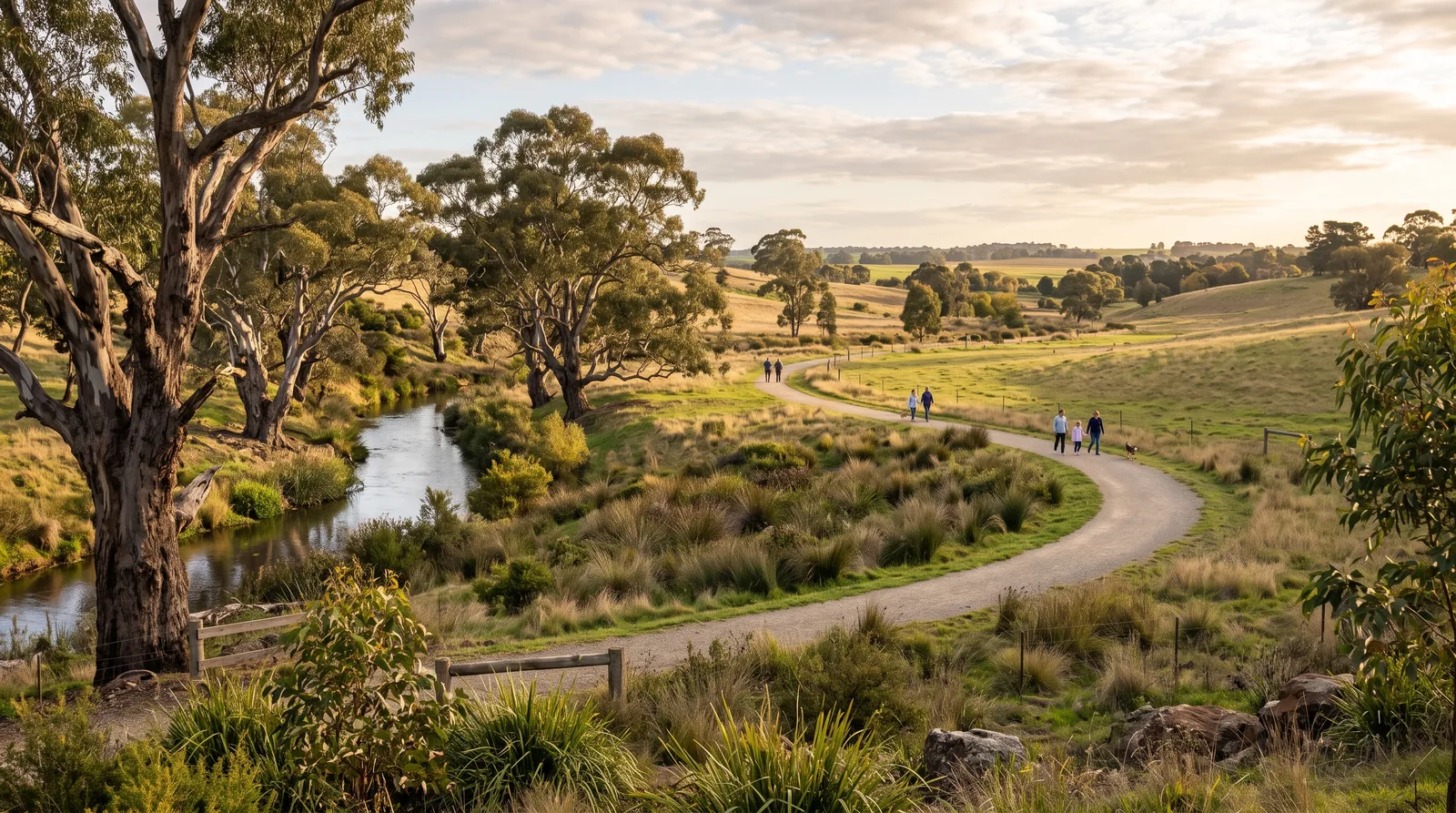 Indicative creek corridor parkland with walking trail
