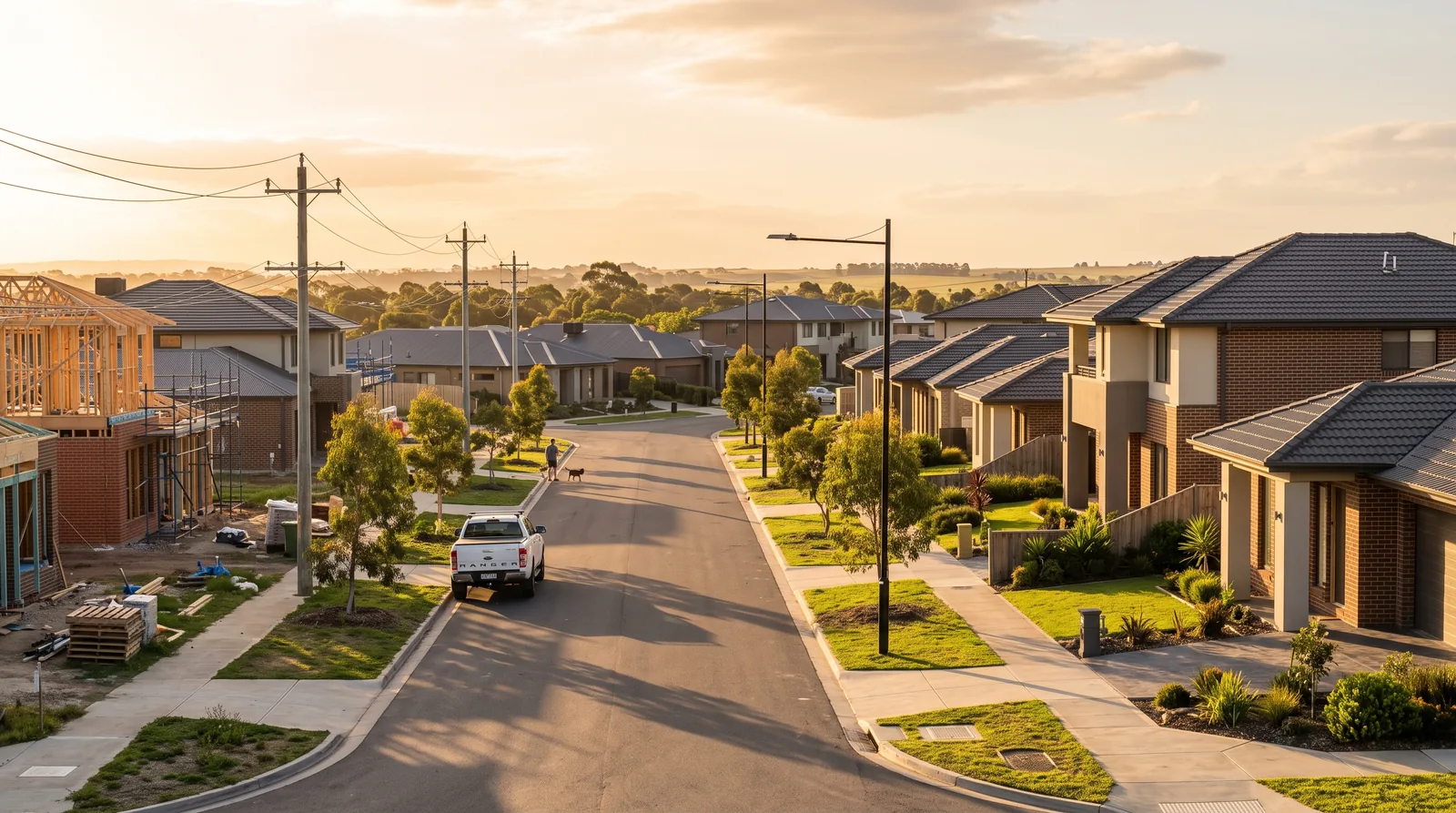 Indicative residential street at golden hour